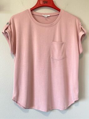 Cable & Gauge Cuffed Sleeve Top - Dusty Pink & Silver Tone - Size Medium